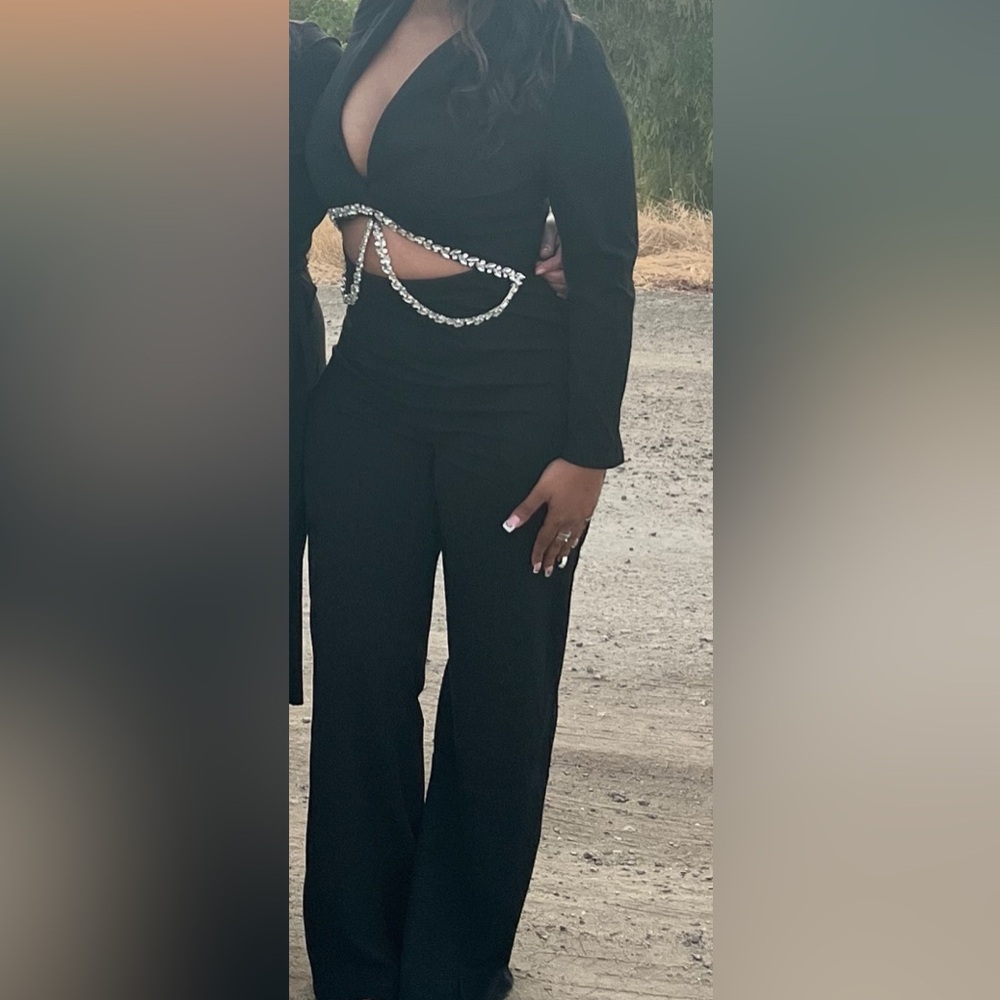 Chic Black Jumpsuit with Rhinestone Accents